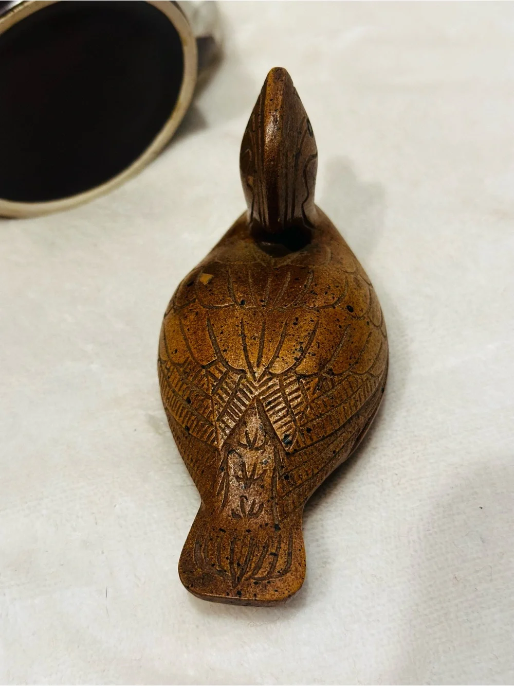 Hand Carved Wooden Duck Figurine Folk Art Cabin Lodge Decor Rustic Bird Vtg Mug